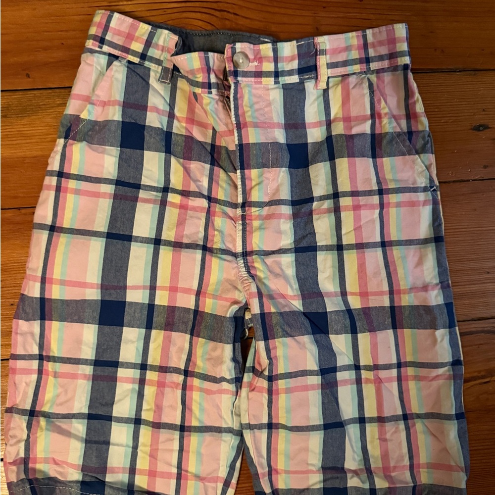 Boys Gymboree Plaid Cotton Blend Shorts - Pink & Navy